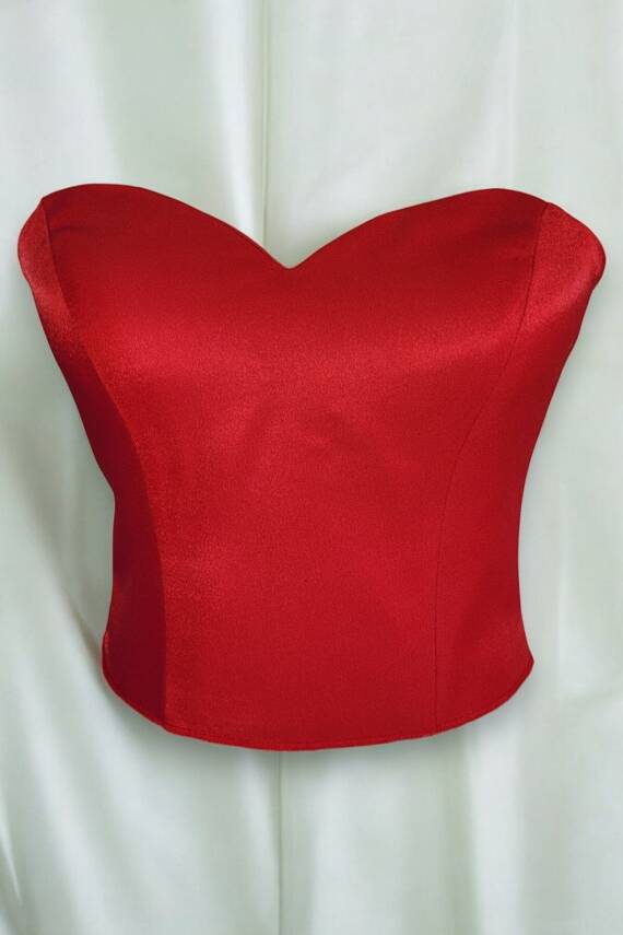 Kırmızı Işık Saten Korse Büstiyer Hazır Beden Bağlamalı - 1