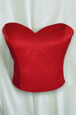 Kırmızı Işık Saten Korse Büstiyer Hazır Beden Bağlamalı - 2