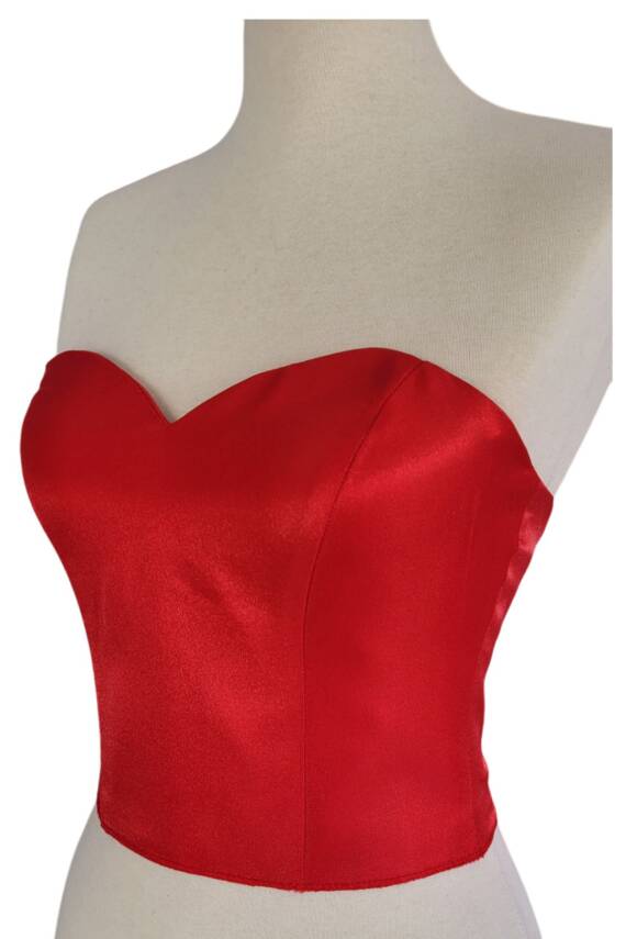 Kırmızı Işık Saten Korse Büstiyer Hazır Beden Bağlamalı - 3