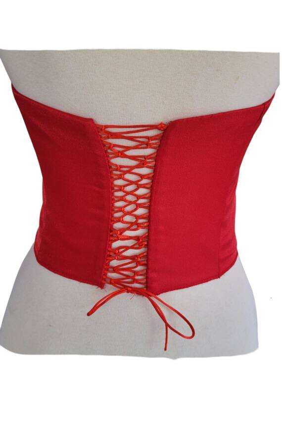Kırmızı Işık Saten Korse Büstiyer Hazır Beden Bağlamalı - 4