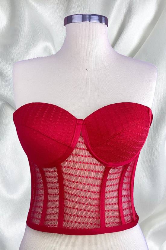 Red Polka Dot Tie-up Bustier - 1