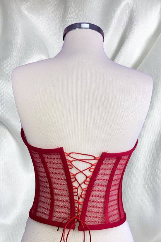 Red Polka Dot Tie-up Bustier - 2