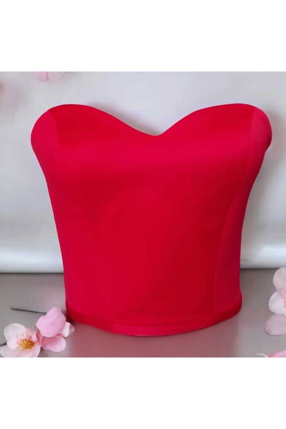 Kırmızı Saten Korse Büstiyer Hazır Beden - 2