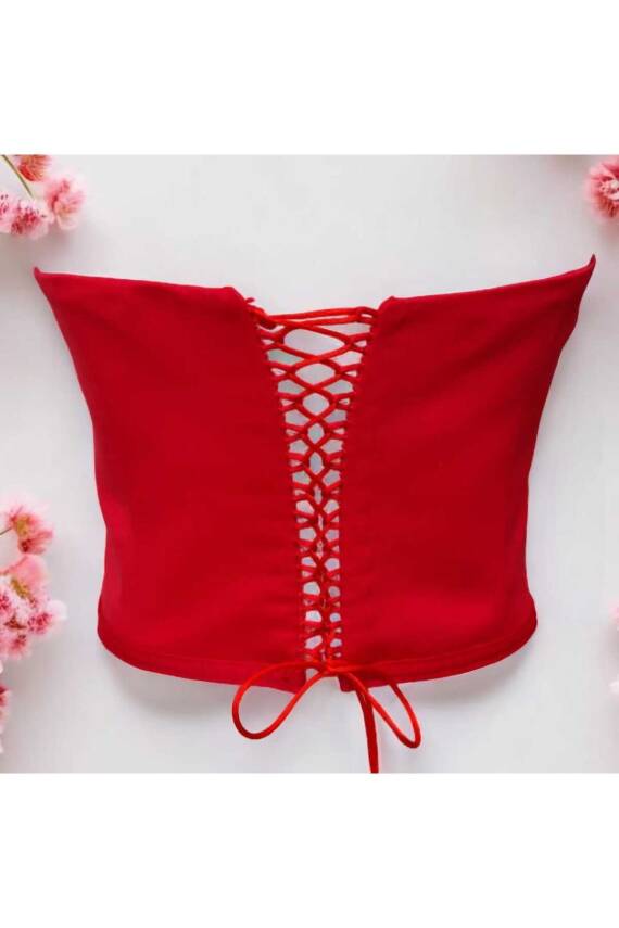 Kırmızı Saten Korse Büstiyer Hazır Beden - 3
