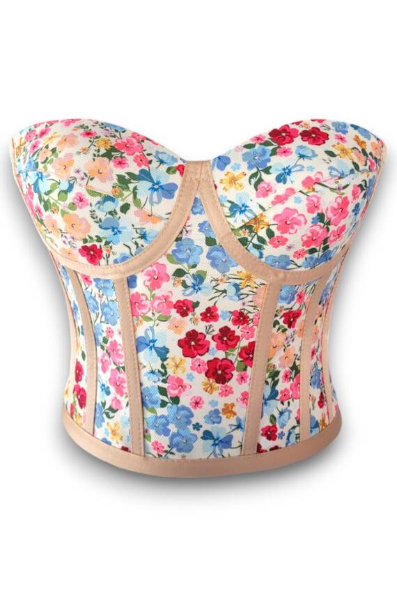 Küçük Çiçek Desenli Bağlamalı Korse Büstiyer 1538 - 1