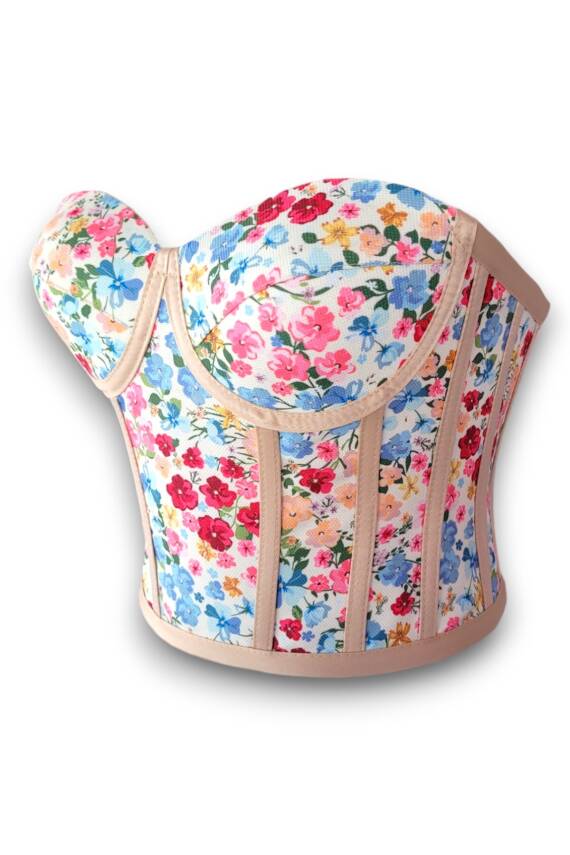 Küçük Çiçek Desenli Bağlamalı Korse Büstiyer 1538 - 3