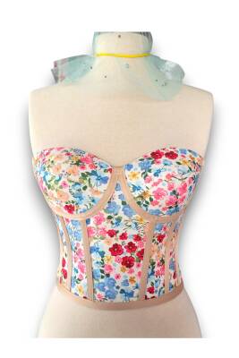 Küçük Çiçek Desenli Bağlamalı Korse Büstiyer 1538 - 4