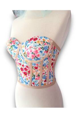 Küçük Çiçek Desenli Bağlamalı Korse Büstiyer 1538 - 5