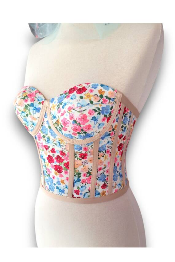 Küçük Çiçek Desenli Bağlamalı Korse Büstiyer 1538 - 5