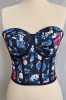 Navy Blue Floral Patterned Tie-Up Corset Bustier - Thumbnail (3)
