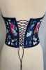 Navy Blue Floral Patterned Tie-Up Corset Bustier - Thumbnail (4)