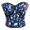 Navy Blue Floral Patterned Tie-Up Corset Bustier - Thumbnail (1)
