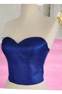 Lacivert Işık Saten Korse Büstiyer Hazır Beden Bağlamalı - 3