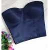 Navy Blue Satin Strapless Boned Tie-up Bustier - Thumbnail (1)