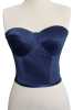 Navy Blue Satin Strapless Boned Tie-up Bustier - Thumbnail (3)