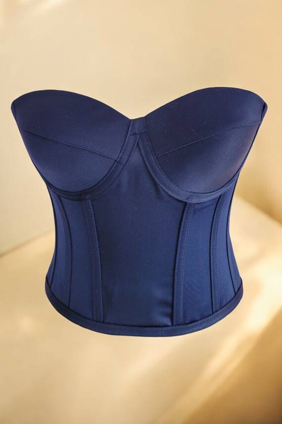 Lacivert Saten Korse Büstiyer Hazır Beden - 2