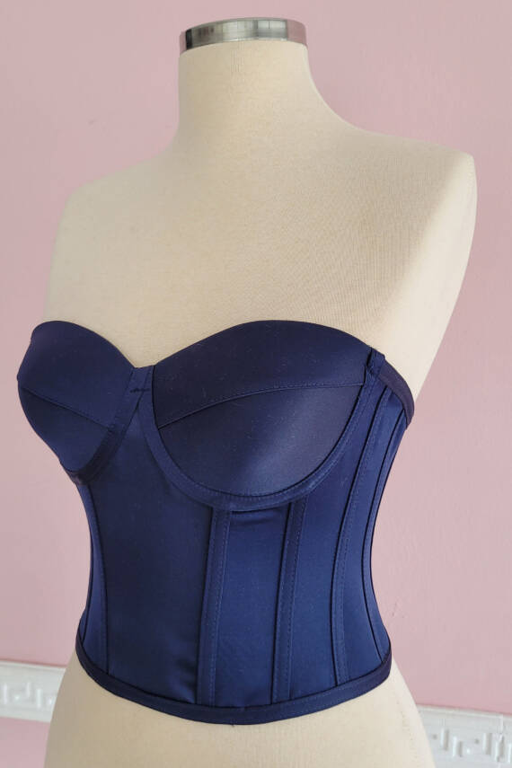 Lacivert Saten Korse Büstiyer Hazır Beden - 3