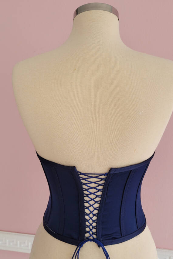 Lacivert Saten Korse Büstiyer Hazır Beden - 4