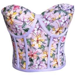 Lilac Floral Patterned Tie-Up Corset Bustier