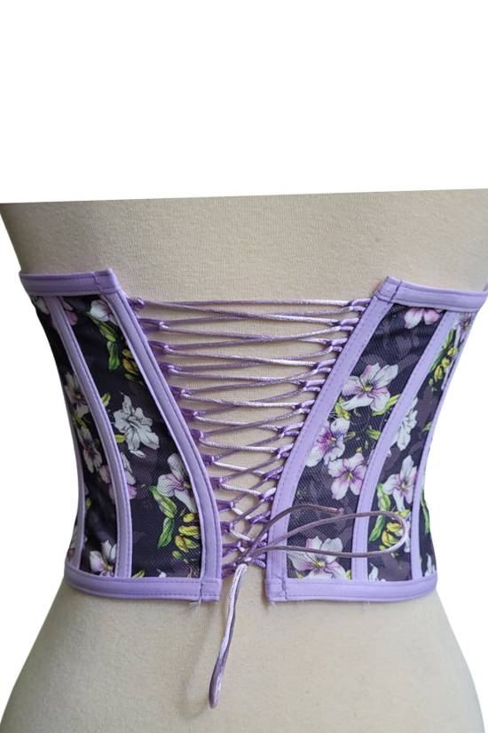 Lilac Floral Patterned Tie-Up Corset Bustier - 2
