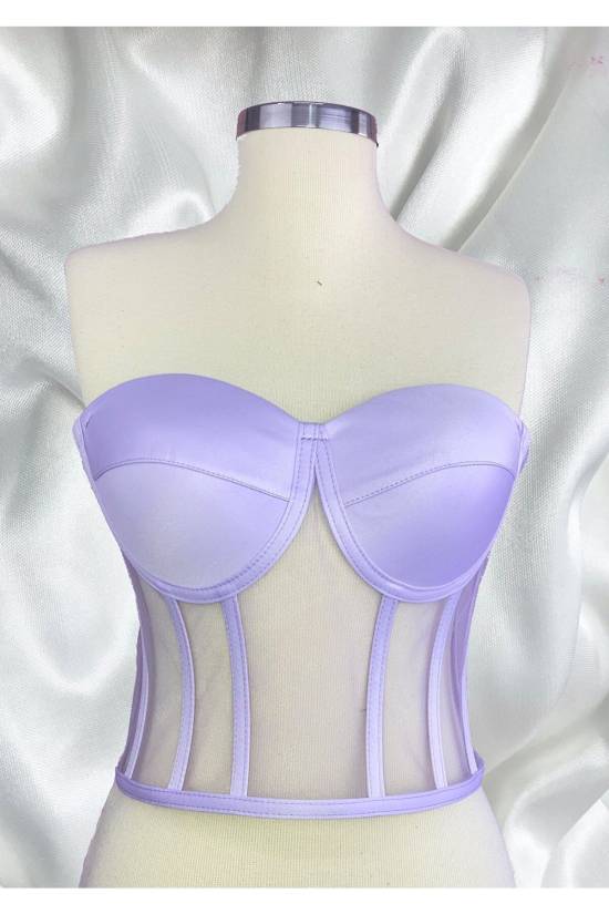 Lilac Transparent Structured Tie-up Bustier - 1