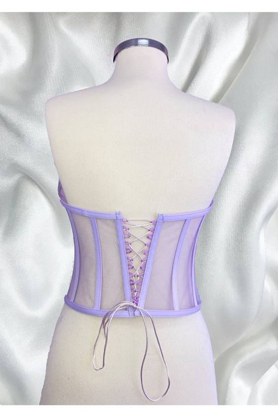 Lilac Transparent Structured Tie-up Bustier - 2