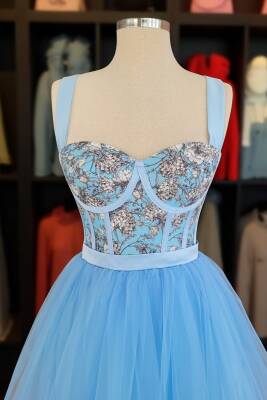 Mavi Kuş Desenli Mini Abiye Ve Gece Elbisesi - 5