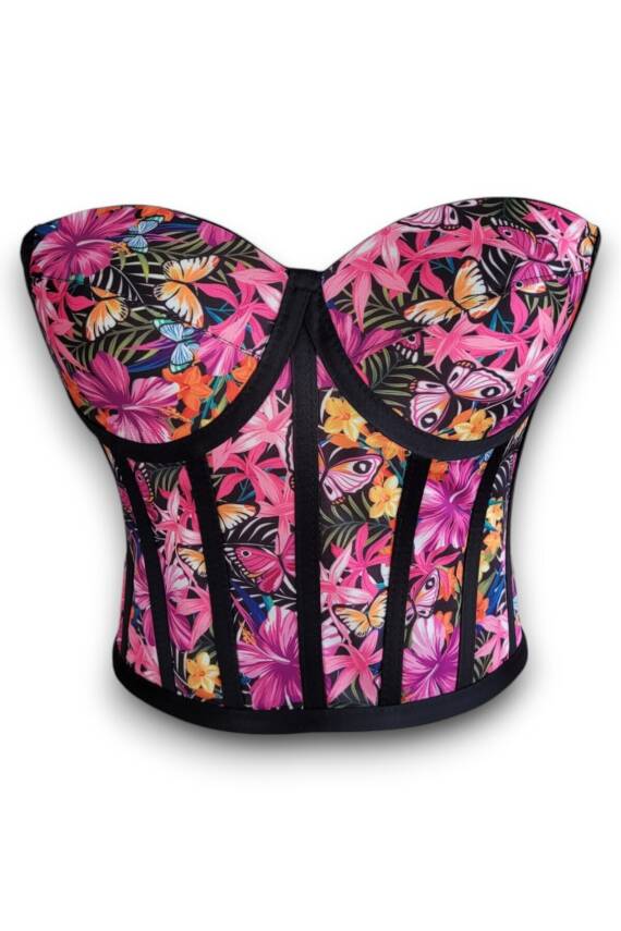 Mor çiçek Desen Bağlamalı Korse Büstiyer 1586 - 1