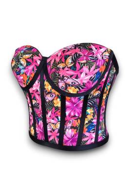 Mor çiçek Desen Bağlamalı Korse Büstiyer 1586 - 3