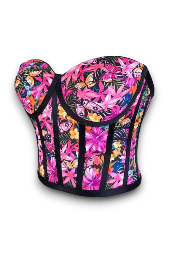 Mor çiçek Desen Bağlamalı Korse Büstiyer 1586 - 3