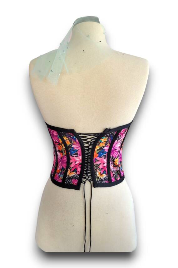 Mor çiçek Desen Bağlamalı Korse Büstiyer 1586 - 4