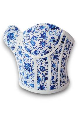 Oryantal Mavi Çiçek Desenli Bağlamalı Korse Büstiyer 2713 - 3