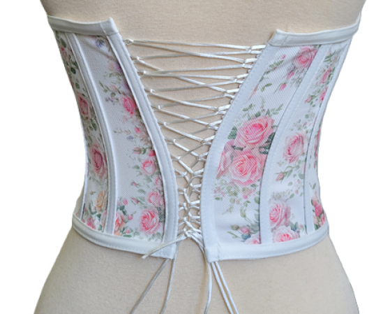 Pink Rose Patterned Tie-Up Corset Bustier - 1
