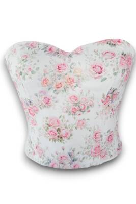 Pembe Gül Desenli Balenli Büstiyer - 2