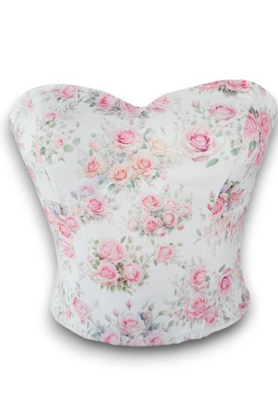 Pembe Gül Desenli Balenli Büstiyer - 2