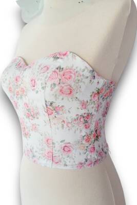 Pembe Gül Desenli Balenli Büstiyer - 3