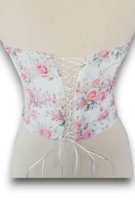 Pembe Gül Desenli Balenli Büstiyer - 4