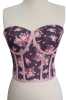 Pink Flover Pattern Boned Tie-up Bustier - Thumbnail (2)
