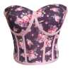 Pink Flover Pattern Boned Tie-up Bustier - Thumbnail (1)