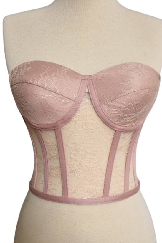 Pink Lace Transparent Structured Tie-up Bustier - 2