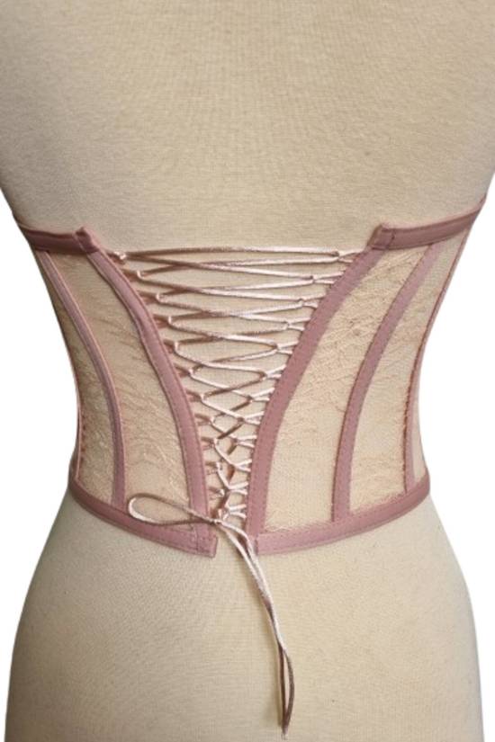 Pink Lace Transparent Structured Tie-up Bustier - 3