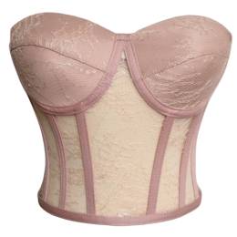 Pink Lace Transparent Structured Tie-up Bustier