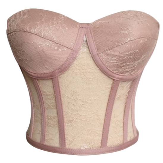 Pink Lace Transparent Structured Tie-up Bustier - 0