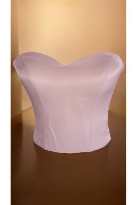 Pudra Işık Saten Korse Büstiyer Hazır Beden Bağlamalı