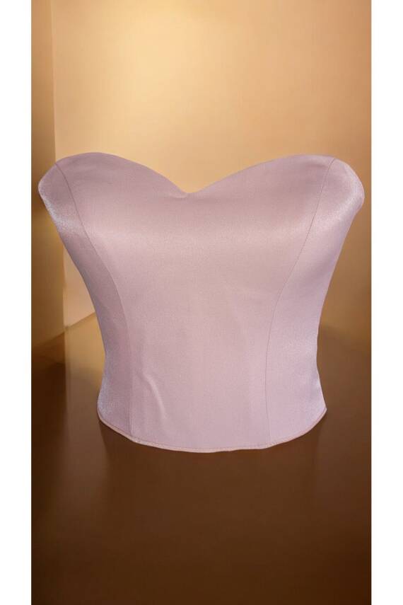 Pudra Işık Saten Korse Büstiyer Hazır Beden Bağlamalı - 2