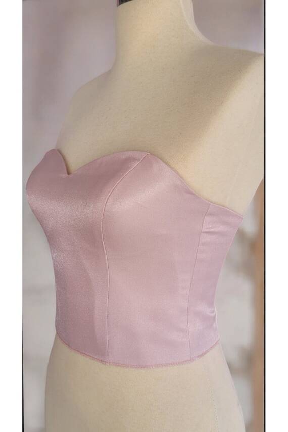 Pudra Işık Saten Korse Büstiyer Hazır Beden Bağlamalı - 3