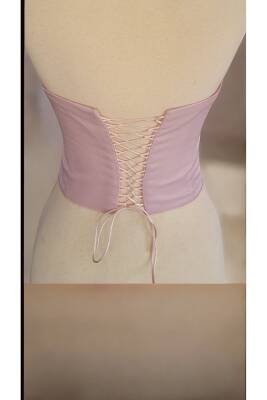 Pudra Işık Saten Korse Büstiyer Hazır Beden Bağlamalı - 4