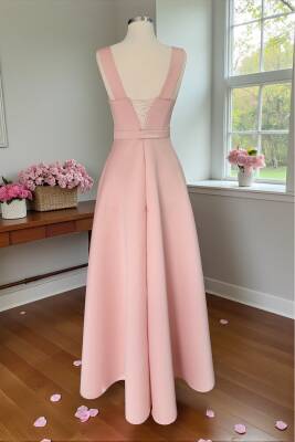 Pudra Kare Yaka Saten Abiye Elbise Maxi Boy - 10