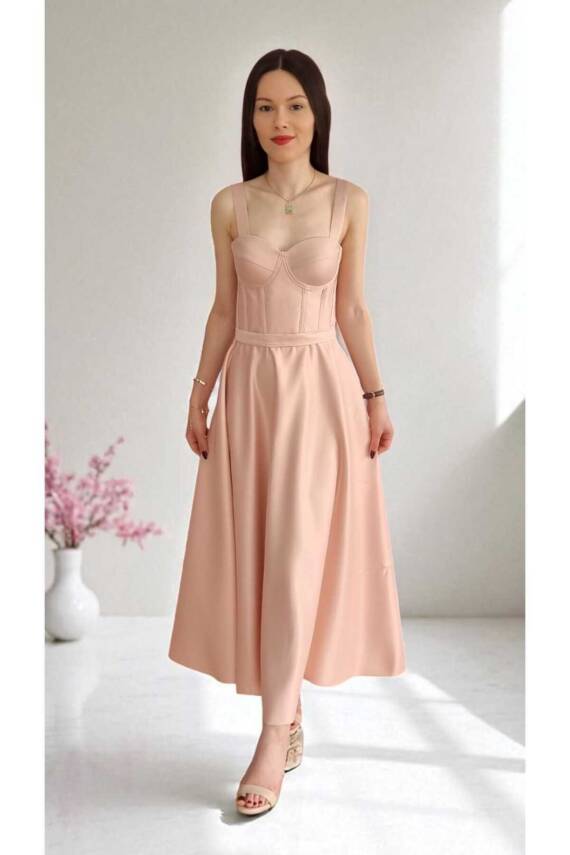 Pudra Midi Boy Saten Gece Ve Mezuniyet Elbisesi - 2