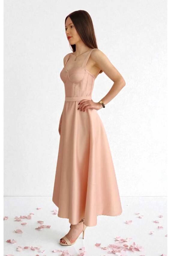 Pudra Midi Boy Saten Gece Ve Mezuniyet Elbisesi - 6